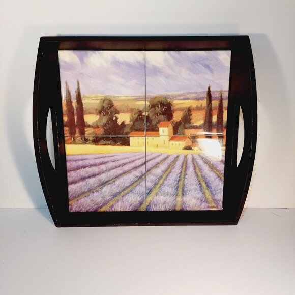 James Wiens Fields of Lavender Tile Walnut Wood Serving Tray Italian Farmcore - Picture 9 of 12